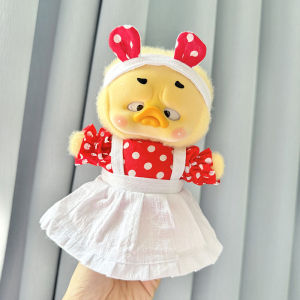 [Baby clothes only] Annoying duck plush series baby clothes small yellow duck doll clothes rabbit ear red polka dot strap skirt cute
