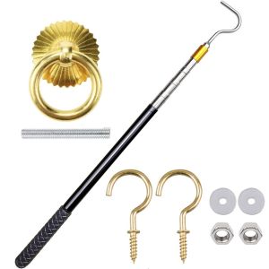 COUPLECOL Stainless Steel Attic Ladder Pull-Down System Kit Extends Retractable Splicing Ladder Pull-Down Tool Durable Vintage Copper Door Ring Attic Pull Down System Hook Set For HomeLoft Hotel