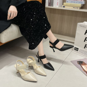 Summer New Foreign Trade Plus Size Fashion Single Shoes Commuting One Foot Elastic Band Pointed Toe Side Hollow High Heeled Sandals Women