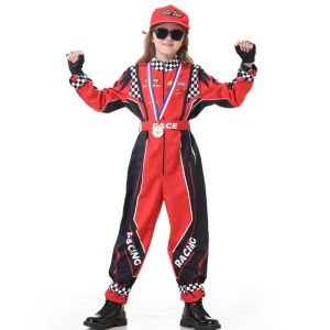 Kids Racer Cosplay Costume Red Classic  Training Racing Uniform Suit For Children Halloween Karting Jersey Cloth