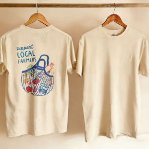 [Local Stock] HBESTY  Beige Oversized Mesh Tote Bag With Blue Outline Text Vegetables Short Sleeve Crew Neck Support Local Farmers