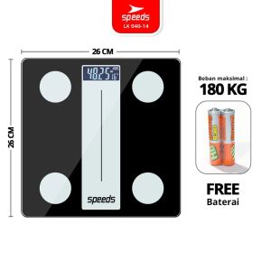 [snack time] SPEEDS Timbangan Badan Digital Scale Kaca Berat Max 180 Kg Original Impor 040-7