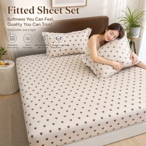 Cute Heart Fitted Sheet Set 3PCS – Soft Breathable Cooling | Free Shipping Fast Delivery Big Discount