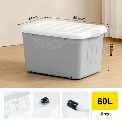 Citylife 60L Stackable Storage Box With Wheels Plastic Storage Box Organizer Large Capacity Container With Wheels