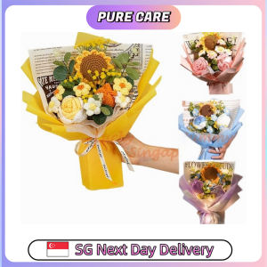 【Pure Care】 Charming Sunflower Crochet Bouquet Wedding House Warming Graduation Handcrafted Flower Bouquet