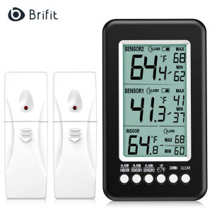 Brifit (Upgraded Version) Refrigerator Thermometer Wireless Digital Freezer Thermometer with 2 Sensors Indoor Outdoor Thermometer with Audible Alarm Temperature Gauge for Freezer Kitchen Home