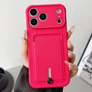 Fine Hole Sliding Card Holder Silicone Casing for IPhone 17 17E 16E 16 15 14 13 12 11 Pro Max Air Mini 5G Phone Case Shockproof Soft Cover