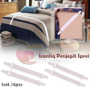 Icantiq (1 Pack Isi 4 Pcs) Pengait Sprei Karet Jepitan Sudut Sprei / Jepitan Ujung Sprei / Karet Penjepit Ujung Sprei / Elastic Cover Blankets Grippers Holder Bed Sheet Clip Mattress Fasteners Fixing Slip-Resistant Belt Clip Home Living - Putih