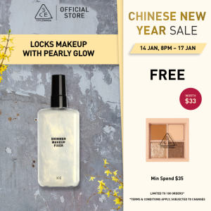 3CE Shimmer Makeup Fixer blurs appearance of pores locks in makeup for all-day smooth fresh radiant flawless look