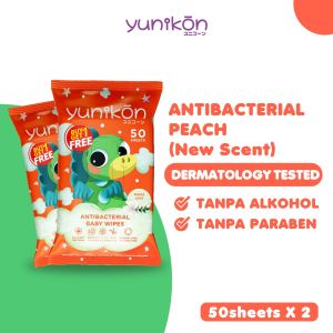 Yunikon Antibacterial Baby Wipes Peach BUY 1 GET 1 FREE [50 Sheets x 2 Pcs] Tisu Basah Bayi