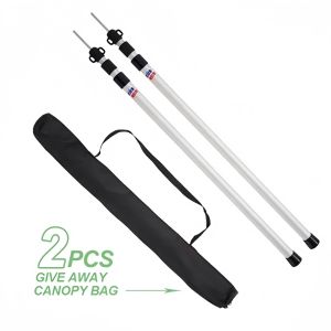 2pcs Thicken Aluminum Alloy Tent Pole Adjustable Tent Support Rods Beach Shelter Tarp Awning Pole Replacement Poles Accessories for Camping Hiking Backpacking Tent SH062