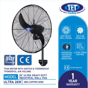YET Ultra 26W Heavy Duty 26 26 Inch Powerful Industrial Wall Fan 12300m3/h Air Flow Motor Overheat Protection and Full Powder Coated