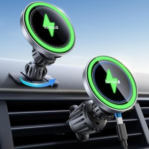 Magnetic Wireless Car Charger Mount 15W with Strong Magnetic Adsorption 360 Rotation and Cooling Fan