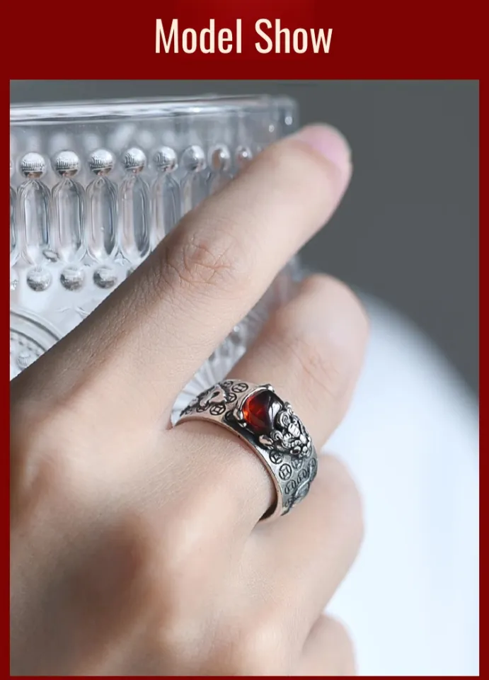 COLORFUL BLING Feng Shui Pixiu Dragon Ring – Adjustable Wealth & Luck Ring For Women & Men (Silver & Crystal) - View #2