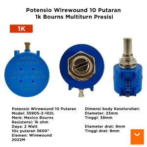 Potensio Wirewound 10 Putaran 1k Bourns Multiturn Presisi