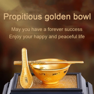 Gold Rice Bowl Velvet Sand Ornament Chopsticks Drag Fu Bank Insurance