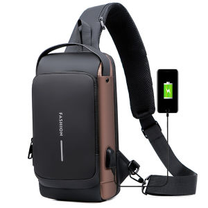 COD Chest Bag Men Anti-theft Sling Bag Waterproof USB Charging Shoulder Messenger Bags Fashion Outdoor Chest Pack Motorcycle Bagpack Password Lock