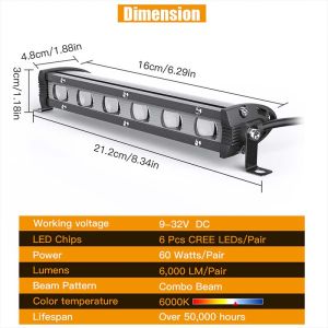 6 8-inch 4-D LED Working Light Bar Long Working Light Car Headlights Car Driving and Other Strong Light Irradiation