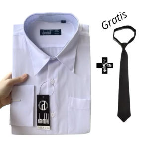 Kemeja Pria Polos Lengan Panjang + Dasi Formal Kantor Kerja Distro Bisnis Ospek Wisuda Casual Premium