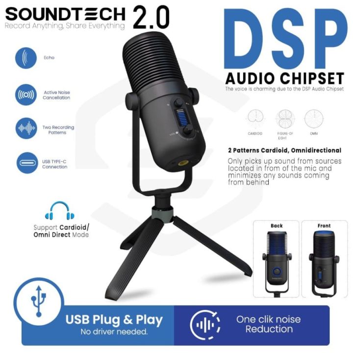 Soundtech Mic SOUNDTECH 2.0 Microphone USB Condenser Cardioid and Omnidirectional ...