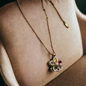 Sophie and Basty Rotatable Colorful Necklace Gold Tone Stainless Steel