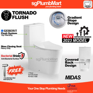 Midas x sgPlumbMart Geberit Tornado Flush 1-Piece Toilet Bowl One Piece WC 3010 Water Closet S Trap Close Coupled Toilet