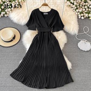 IELGY womens V-neck short-sleeved dress over the knee