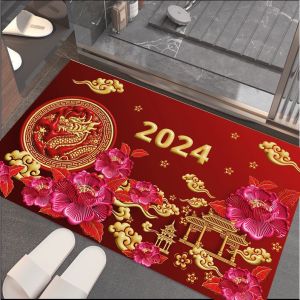 Thảm nỉ họa tiết 3D cao cấp 60x40cm thảm ngày Tết sắc đỏ mẫu mới 2024