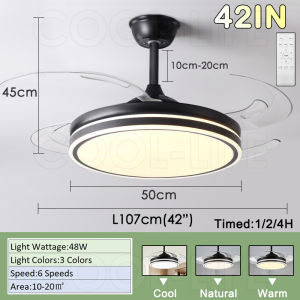 Ceiling Fan With Light 42 Inch 6 Speeds LED 3 Colors Chic Chandelier Fan Remote Control Ceiling Fan Light Reversible Deformed For Living Room Dining Room Invisible Retractable