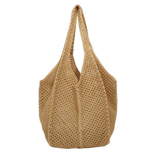 Women Hollowed Shoulder Bag Knitting Handbag Large Capacity Travel Tote Bag Lightweight Handbag