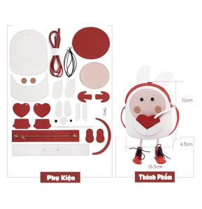 Túi Tự Làm DIY Hình Con Thỏ Tình Yêu Set Nguyên Liệu Handmade Khâu Tay Túi Đeo Chéo Da Pu Dễ Thương - EB48