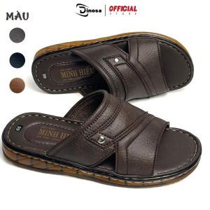 Dép Da Nam Quai May Dinosa M723Dép Trung Niên Đính Khuy Cao Cấp.