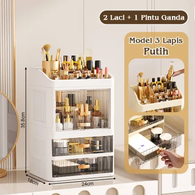XMVP 1L/2L/3L Kabinet Penyimpanan Kosmetik Multifungsi | Kabinet Penyimpanan Kedap Debu Dengan Laci | Kotak Pengorganisasian Meja Rias Desktop