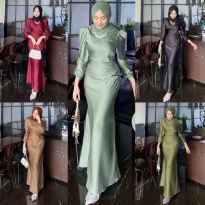 Elora Dress Satin Silk Premium Baju Fashion Wanita Kondangan Wisuda Couple Muslimah Gamis Lebaran Bridesmaid Wedding Pesta Slim Body Fit Kekinian Duyung Mermaid Terbaru 2023 2024