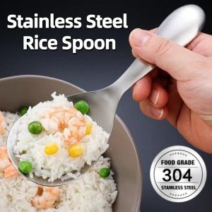 304 Stainless Steel Rice Spoon Smooth Edges Thicken Long Handle Kitchen Non Stick Easy To Clean Household Large Rice Spoon Multi-purpose Tableware Fadikou
