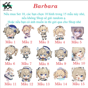 Genshin Impact Set 10/15 Sticker Barbara hình dán chibi game genshin trang trí vali điện thoại laptop mũ bảo hiểm..nhiều chủ đề siêu đẹp