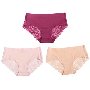 ECMLN 3PCS Womens Lace Ice Silk Panties Seamless Briefs Underwear Panties