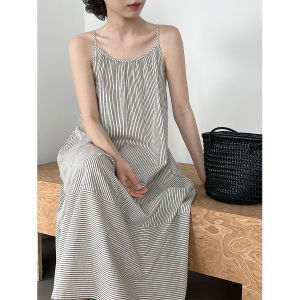 2026 Summer Women Slim Fit Versatile Striped Color‑Block Splice Slip Dress
