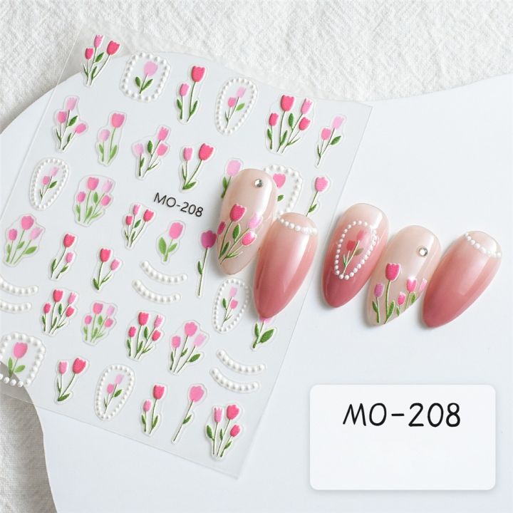 Tattielove Tulip สติกเกอร์ศิลปะเล็บ Relief สเตอริโอน่ารักลมสีม่วงสีชมพู ...