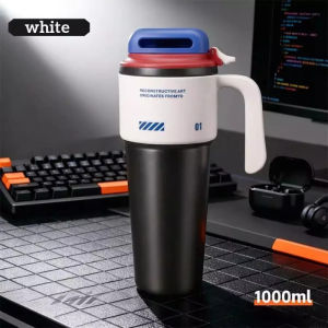 BHQ 1000ml Large Capacity Car Thermos Cup Vacuum Insulated Tumbler with Handle Fits Car Cup Holder Botol Air Kereta