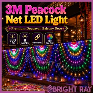 3M 380LED Peacock Mesh Net String Light Deepavali Light Diwali Light Lampu LipLap Waterproof Fairy Light Decoration