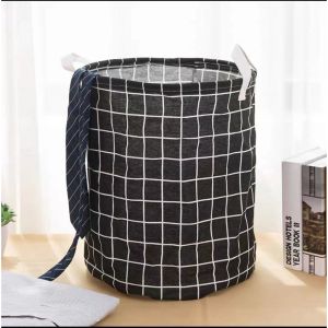 48L Large Foldable Laundry Basket Round Dirty Clothes Toys Folding Bucket Waterproof Cotton Linen Storage Hamper