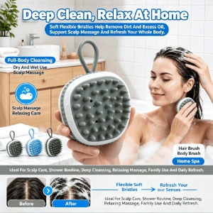 Portable Multifunctional Bath Massager Brush Hair Scalp Massage Silicone Brush Shampoo Brush Scrubber Massager 多功能沐浴按摩洗澡刷