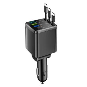 3 Port Vehicle Charges with 27.5 Inch Retractable Cord 180 Rotatable Design Fast Charge Cord Upgrades for Smartphones