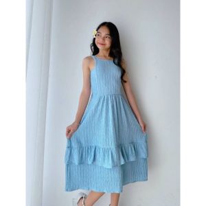 Ivory Sleeveless Ruffled Dress with Bow Back | Elegant Midi Dress for Kids 8-12 years old