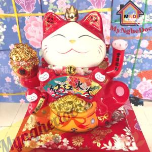 Mèo thần tài vẫy tay Hồng phúc tề thiên màu đỏ 22cm mèo thần tài vẫy tay may mắn