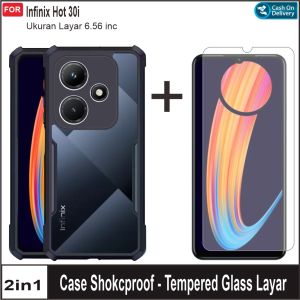 Paket 2in1 Case Infinix Hot 30i Hard Case Shockproof Transparan Free Tempered Glass Layar