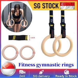 32mm Wood Gymnastic Rings with Quick Adjust Numbered Straps Full Body Workout Calisthenics Home Gym Rings
