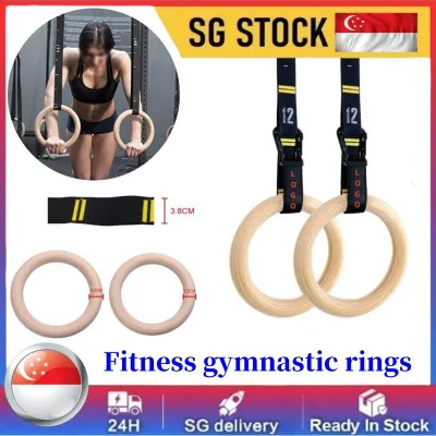 32mm Wood Gymnastic Rings with Quick Adjust Numbered Straps Full Body Workout Calisthenics Home Gym Rings