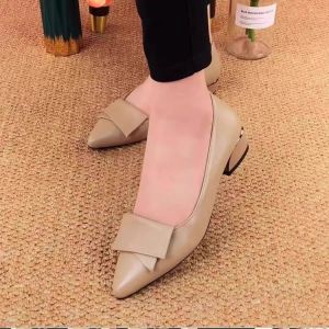 Free Shipping WomenS Chunky Heel Flats 2026 Autumn New Style Shallow-Toe Low-Heel Pointed-Toe Soft Leather Versatile And Suitable For Work